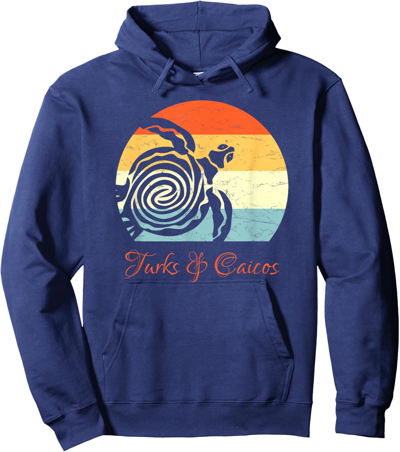 Turks & Caicos Caribbean Vintage Retro Sea Turtle Vacation Hoodie - Hoodie | Navy