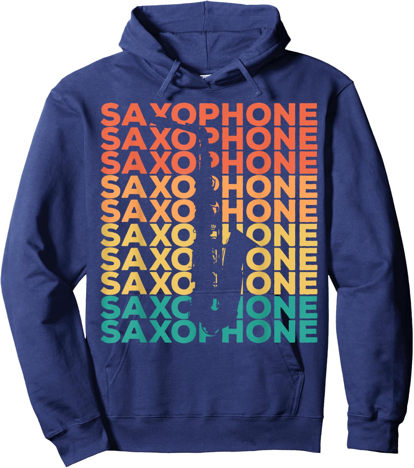 Saxophonists Gift Ideas Retro Vintage Saxophone - Black, -Adults, Small, Short Sleeve, Cotton 60% Polyester 40% Hoodie - Hoodie | Navy