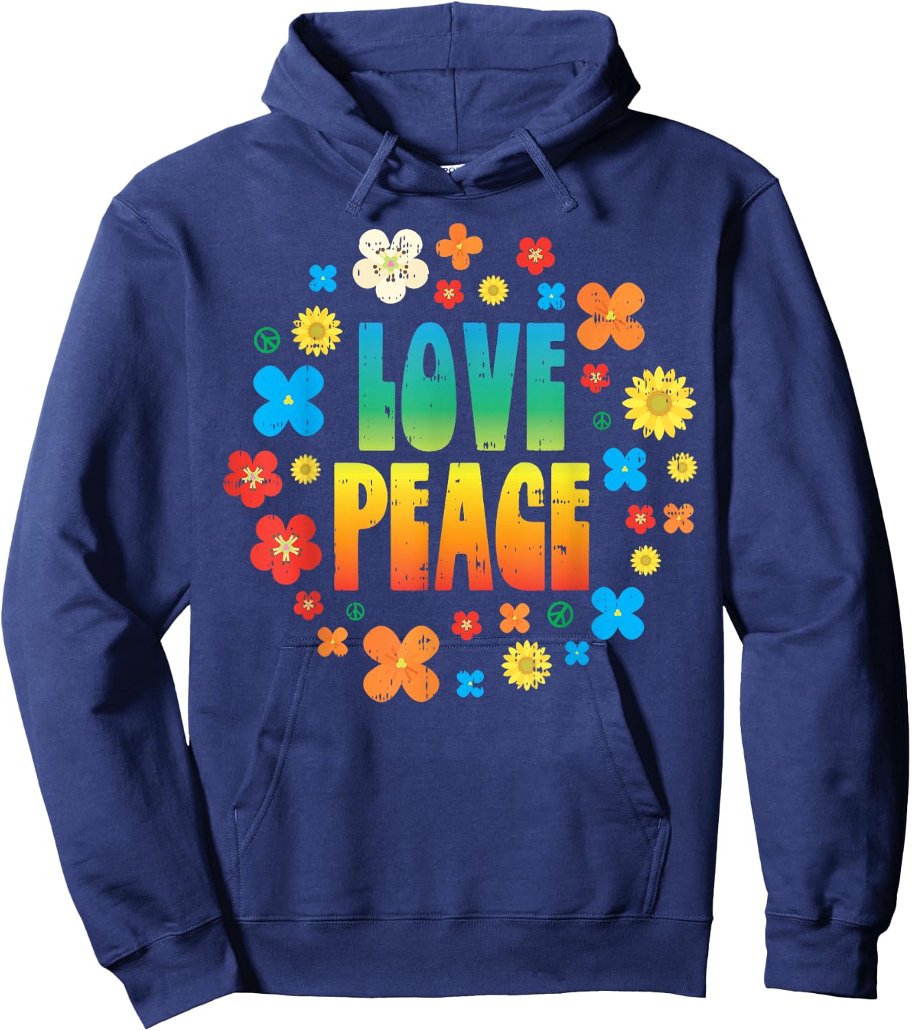 Love Peace Flowers Vintage 80s Floral Hippie Hippi Hippy Hoodie - Hoodie | Navy