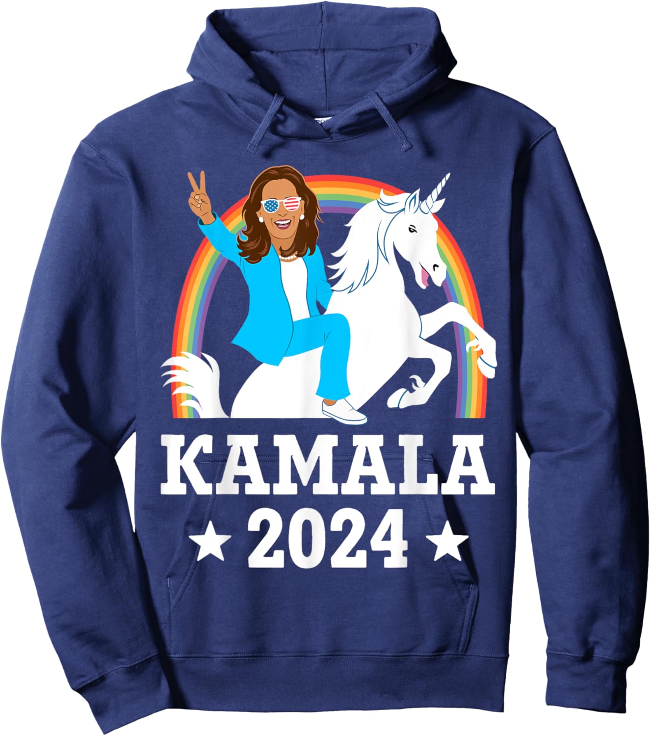 Kamala 2024 - Kamala Harris Riding Unicorn Funny Hoodie - Hoodie | Navy