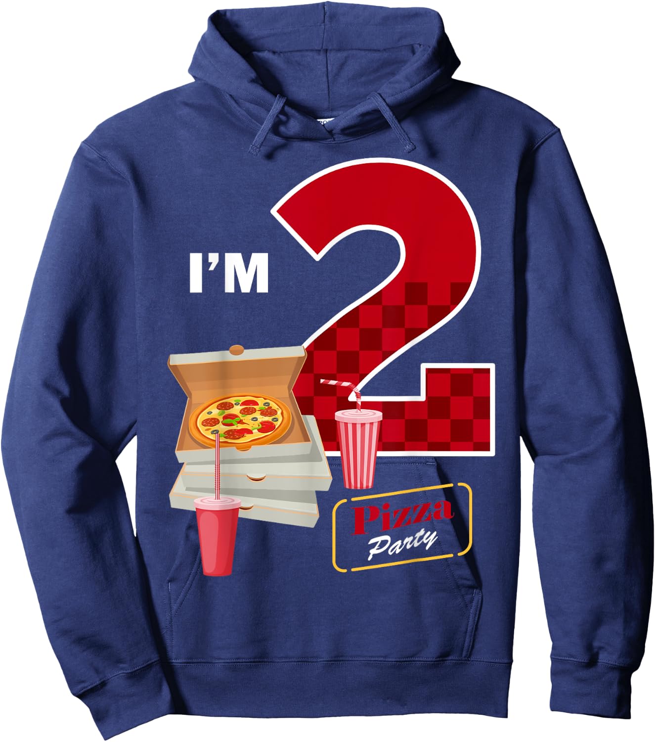 2nd Birthday Pizza Theme 2 Year Old Funny B-Day Matching Hoodie - Hoodie | Navy