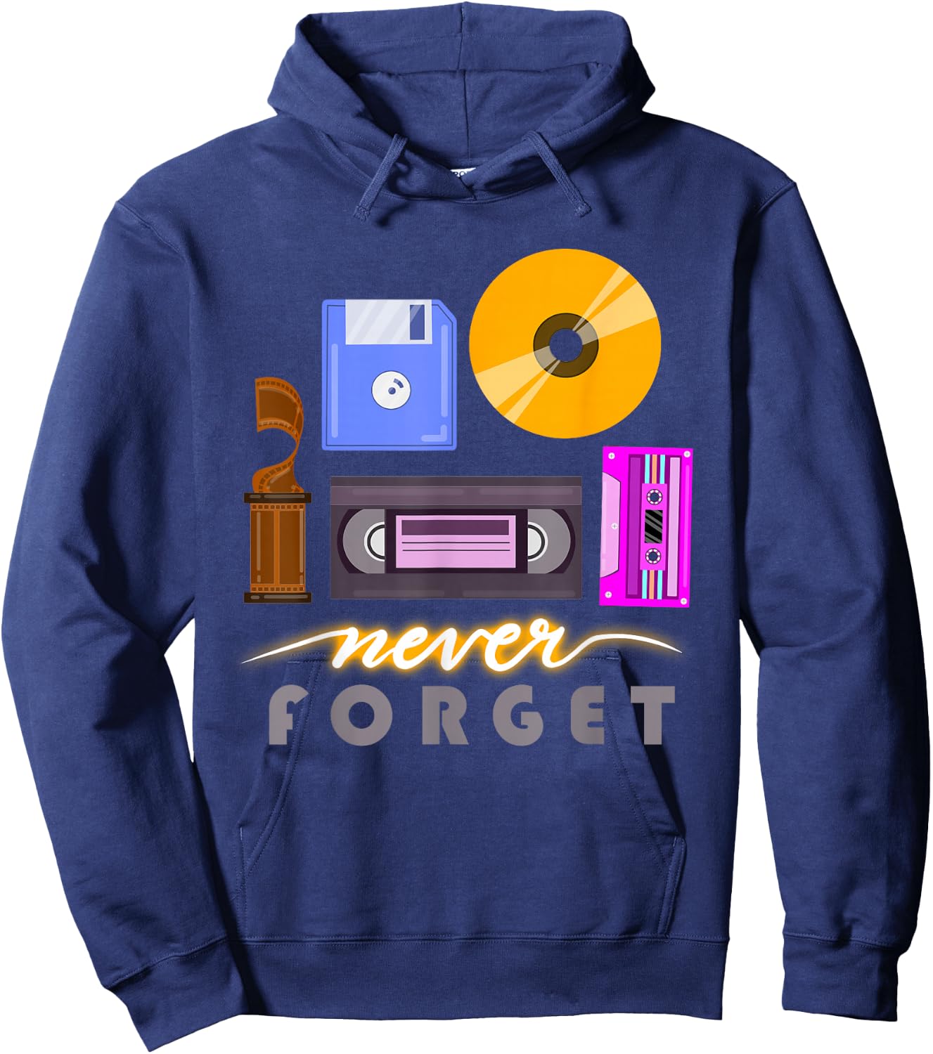 A Good Apparel Co. Never Forget Retro Vintage Cassette Tape Floppy Disk VHS CD -Adults Hoodie - Hoodie | Navy