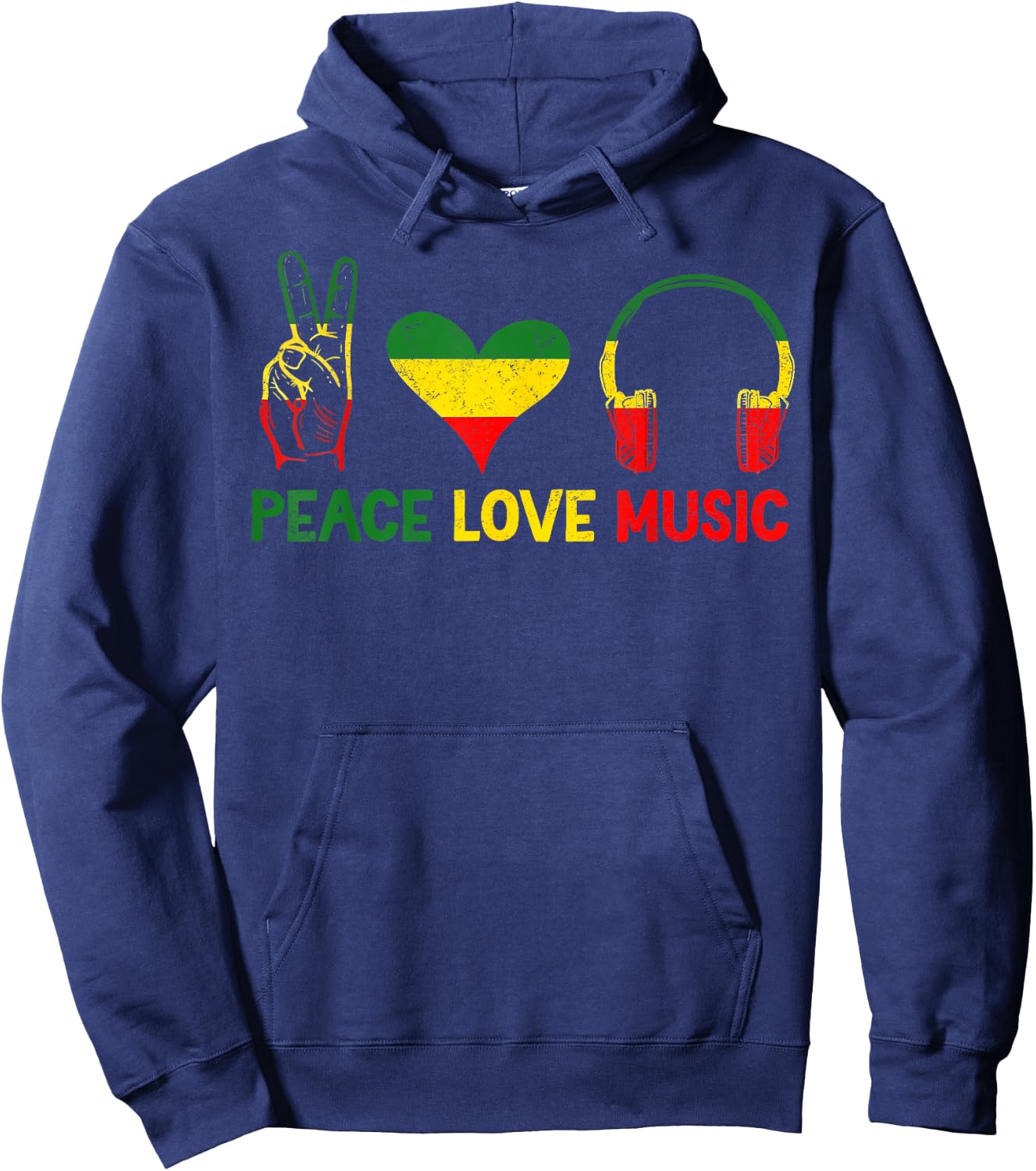 Love Peace Music Jamaican Roots Rasta Flag Colors Reggae Hoodie - Hoodie | Navy