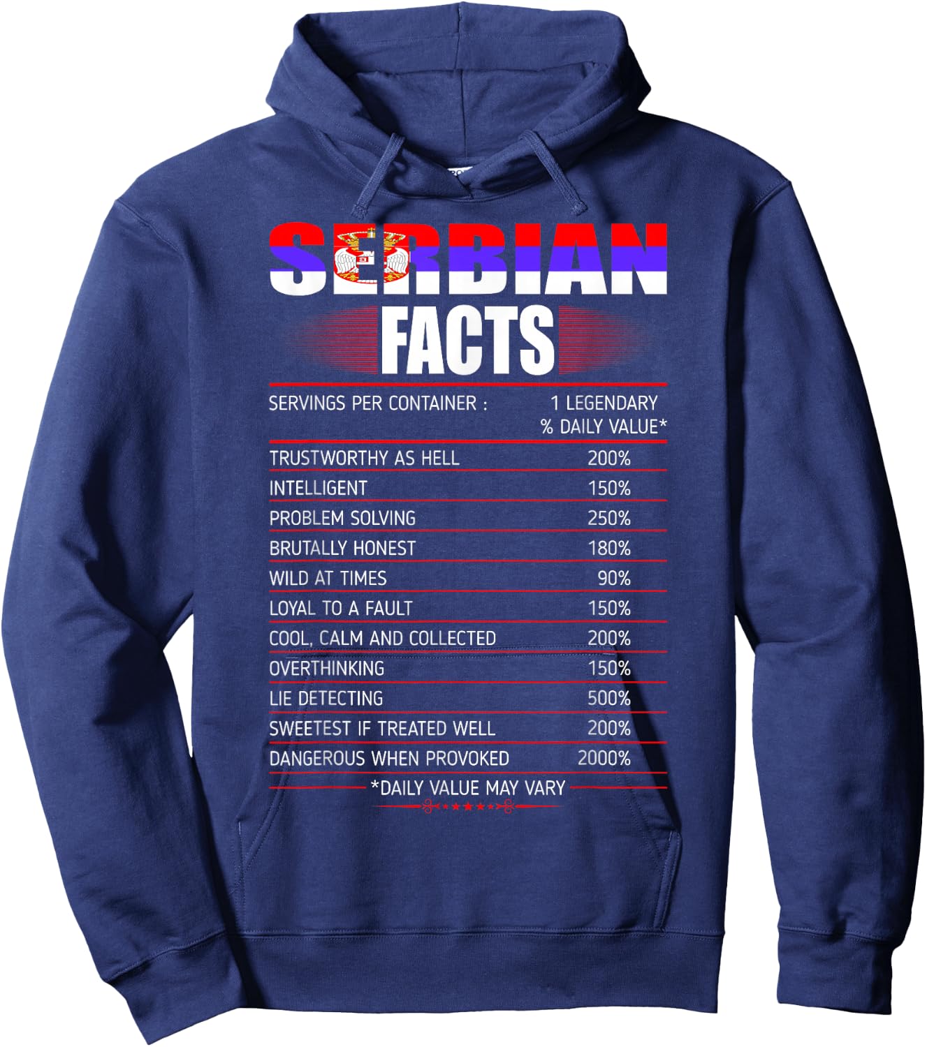 Serbian Facts Servings Per Container Country Gift Hoodie - Hoodie | Navy