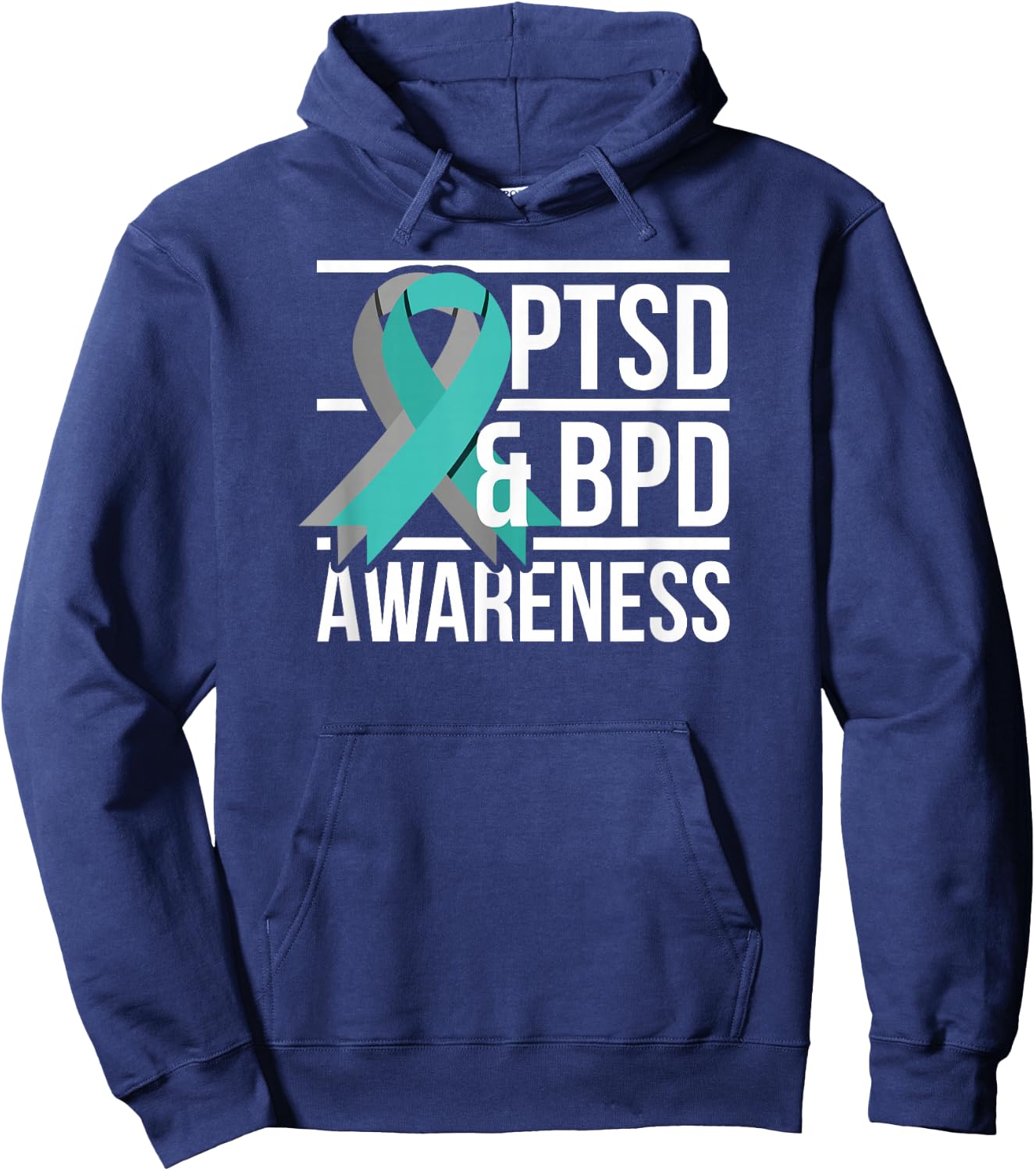 PTSD & BPD Awareness, Teal and Grey Ribbon Hoodie - Hoodie | Navy