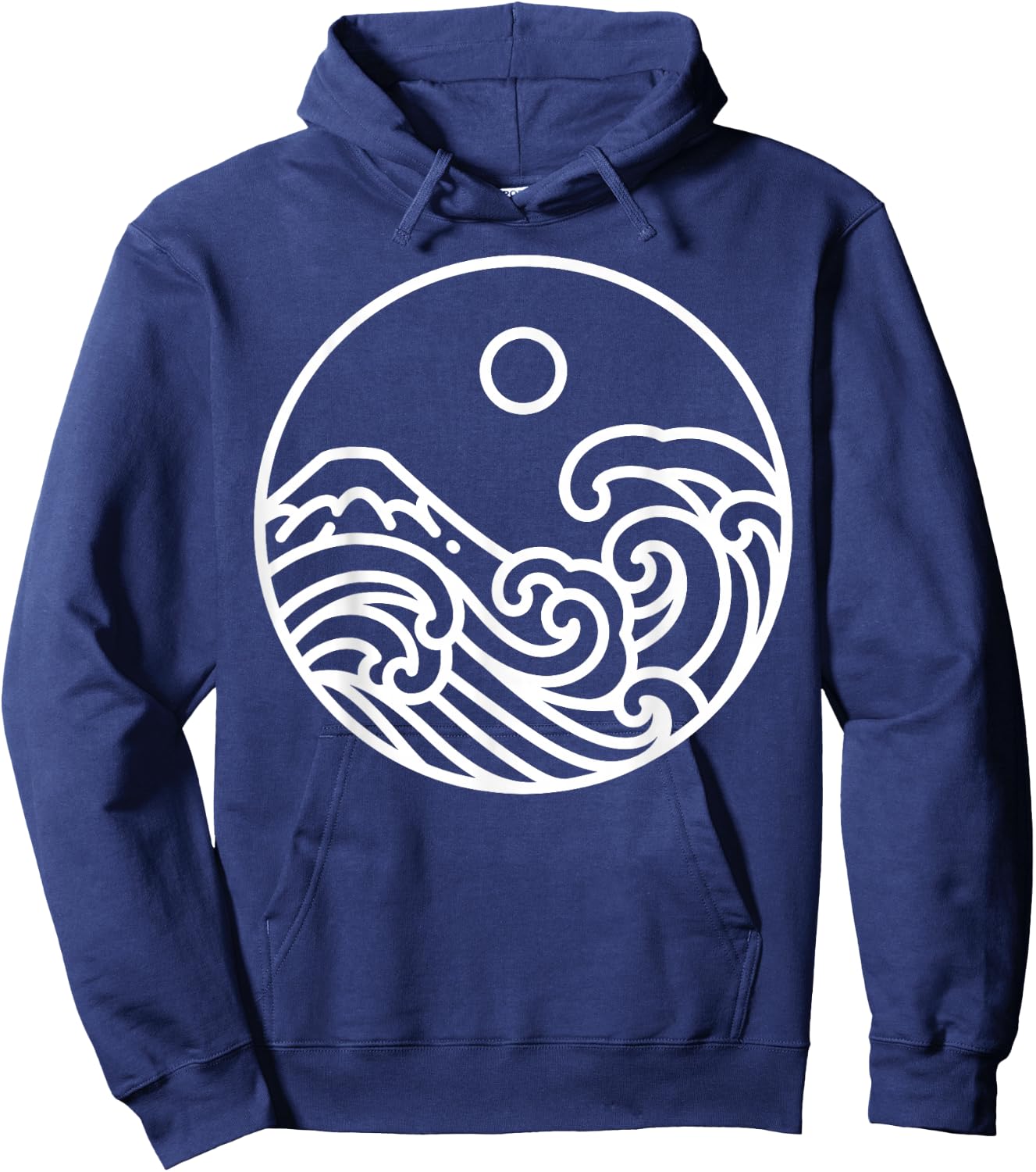 Minimal Line Art Nature Great Wave Kanagawa Drawing Artist Hoodie - Hoodie | Navy