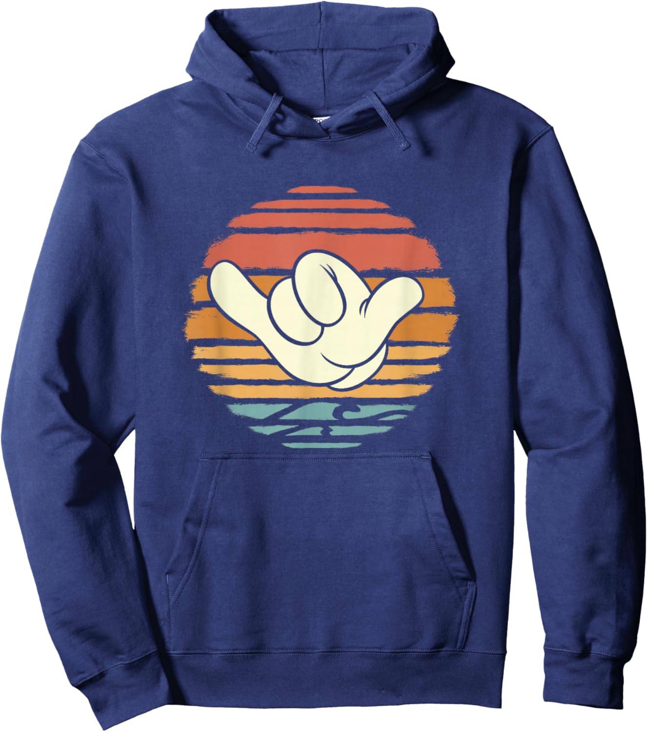 Disney Mickey and Friends Hand Shaka Sign Sunset Vintage Hoodie - Hoodie | Navy