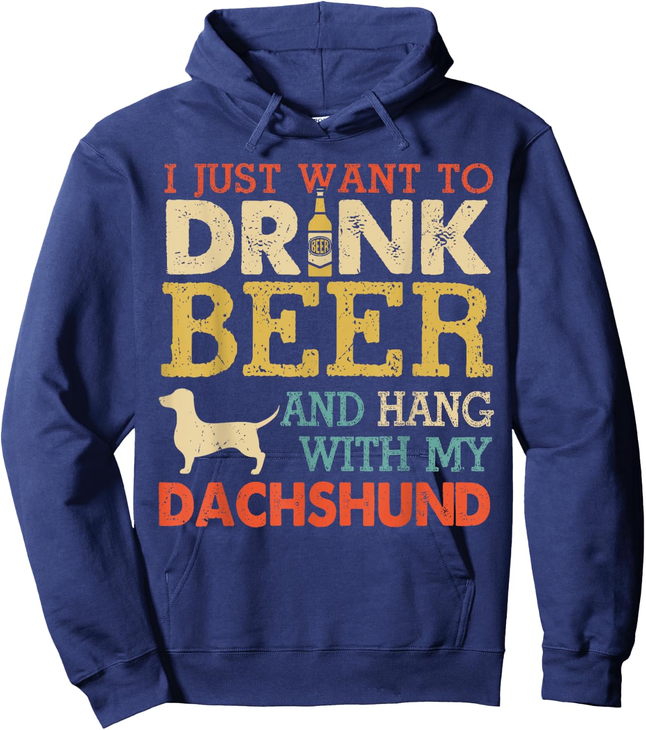 Dachshund Dad Drink Beer Hang With Dog Funny Men Vintage Hoodie - Hoodie | Navy