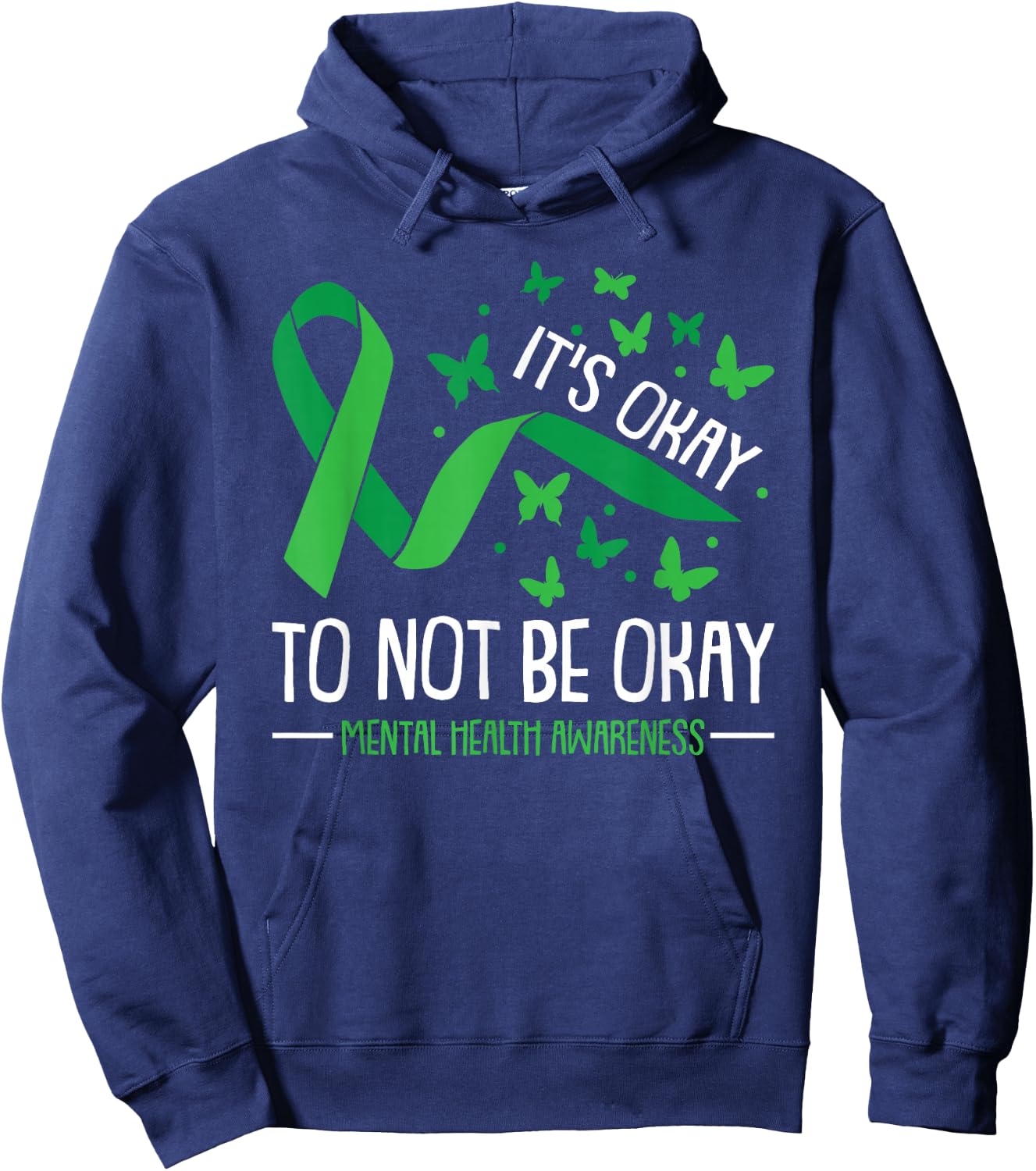Its Ok Not To Be Ok Mental Health Awareness Butterfly Ribbon Hoodie - Hoodie | Navy