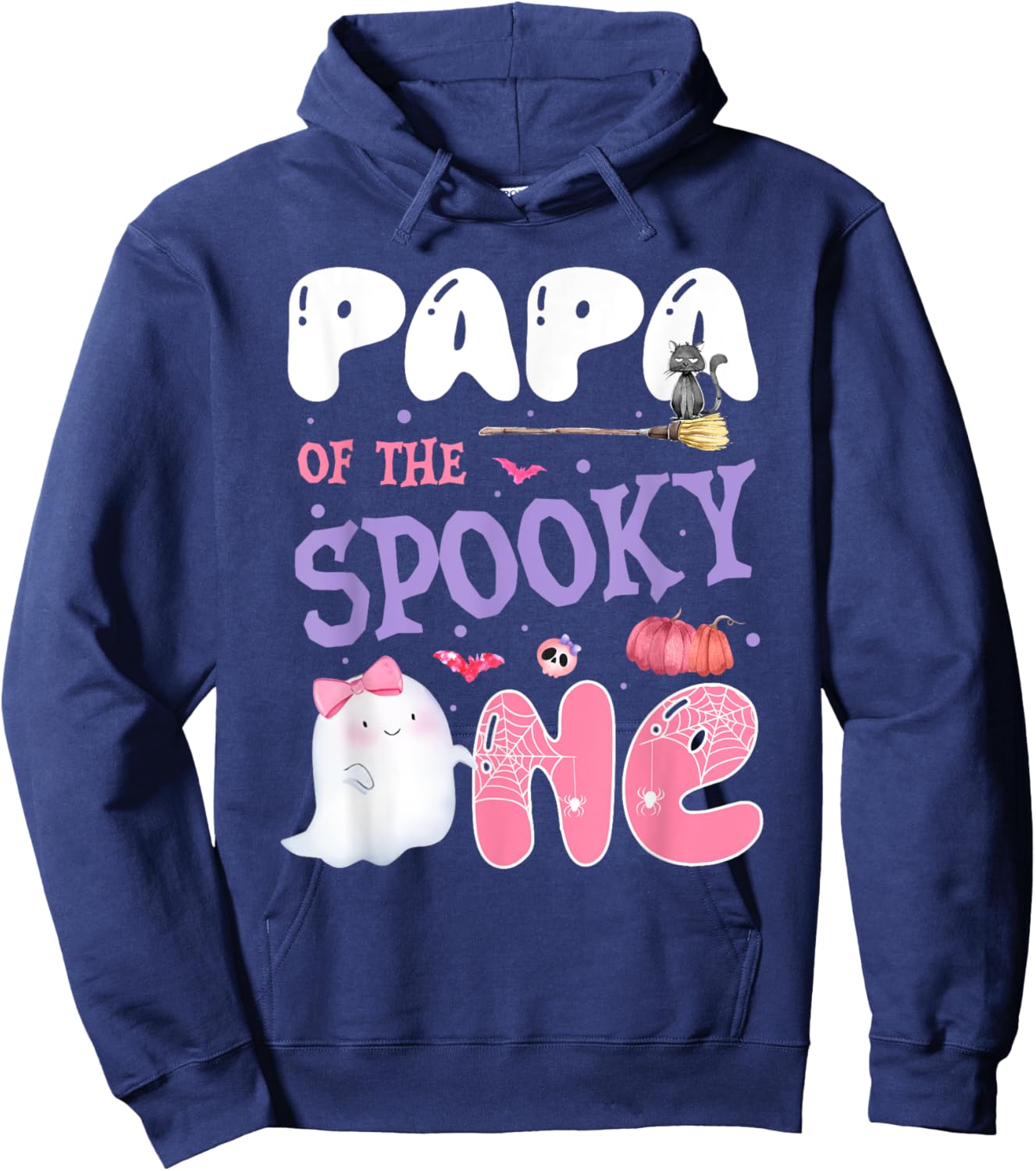 Papa Of The Spooky One 1st Birthday Halloween Pink Ghost Hoodie - Hoodie | Navy