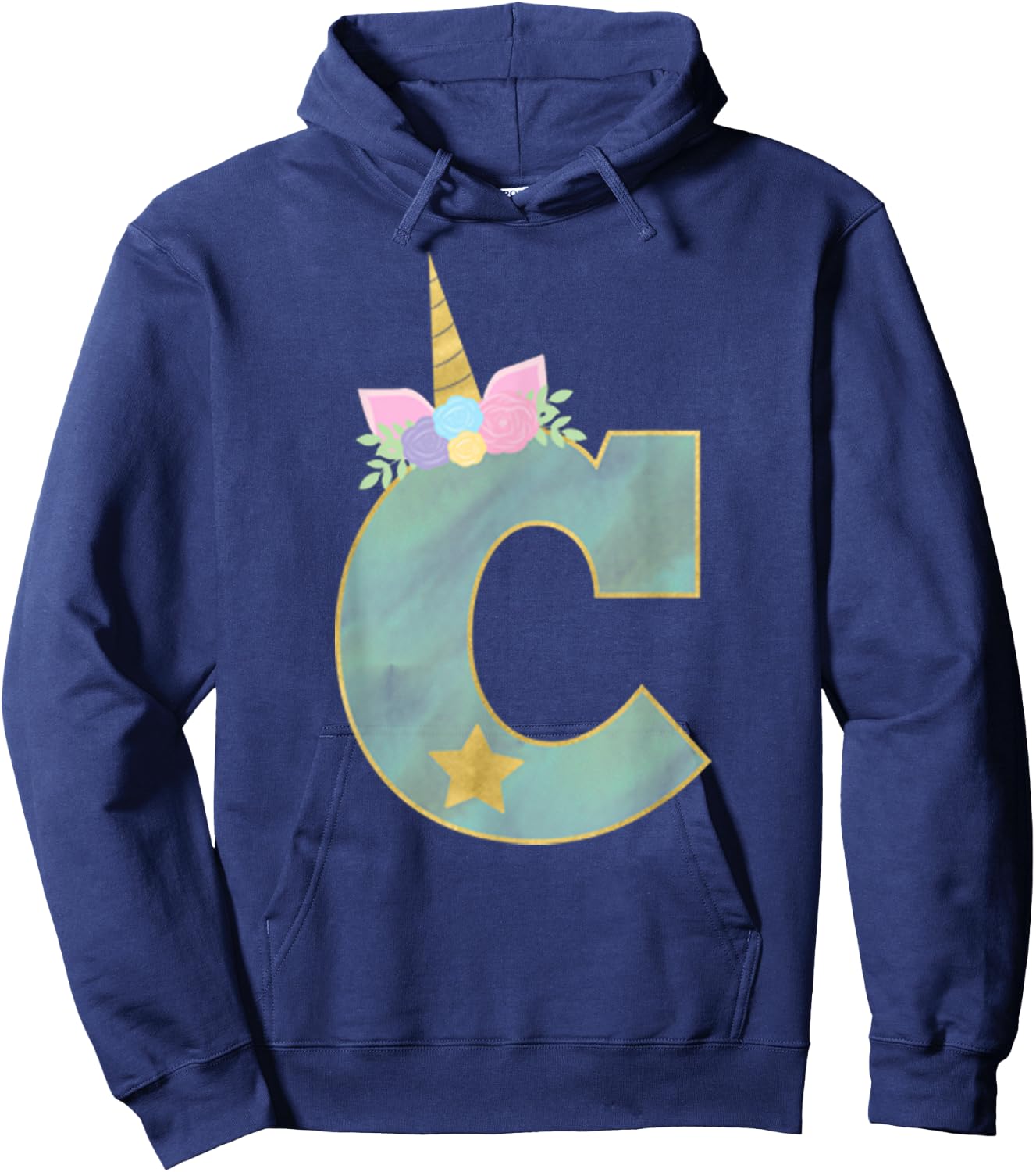 Initial Letter C Unicorn Monogram for Girls Unicorn Birthday Hoodie - Hoodie | Navy