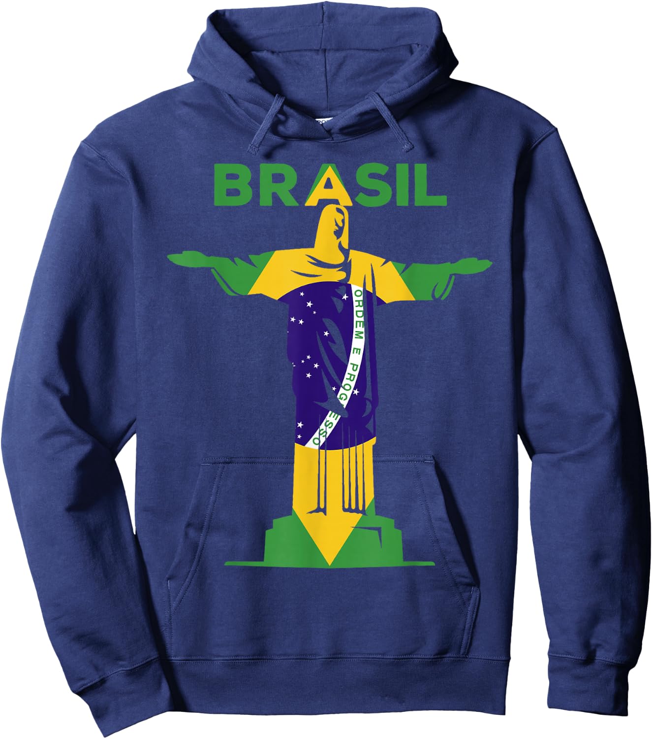 BRASIL - Christ The Redeemer Statue & Brazilian FLAG Pride Hoodie - Hoodie | Navy