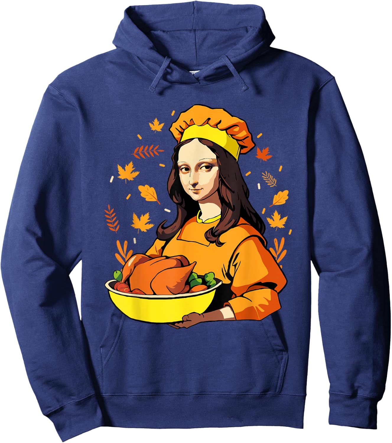 Mona Lisa with Turkey Thanksgiving for Art Teachers Men Women Kids Hoodie - Hoodie | Navy