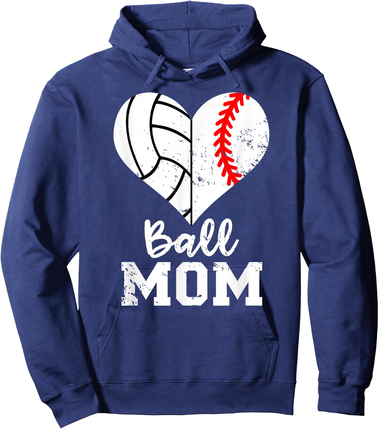 Ball Mom Heart Funny Baseball Volleyball Mom Hoodie - Hoodie | Navy