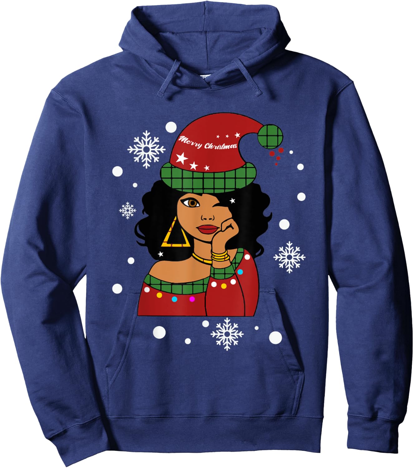 African American Christmas Santa Claus Hoodie - Hoodie | Navy