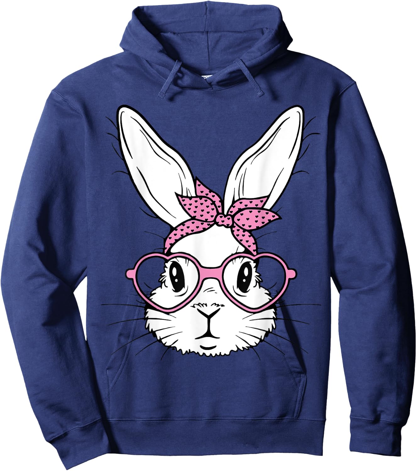 Cute Bunny Rabbit Face With Bandana Heart Glasses Easter Day Hoodie - Hoodie | Navy