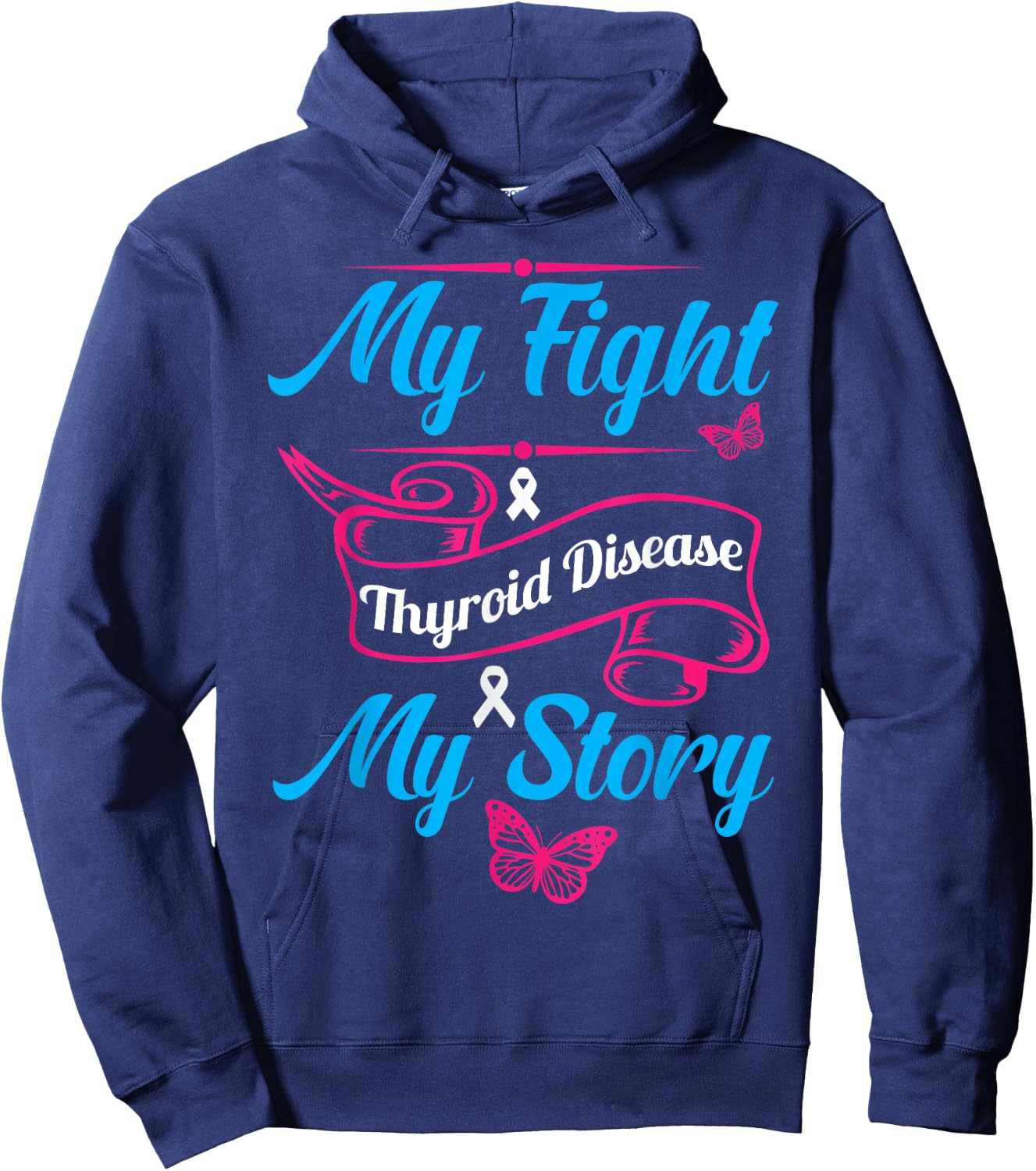 Thyroid Hashimotos Hypothyroidism Awareness Survivor Ribbon Hoodie - Hoodie | Navy