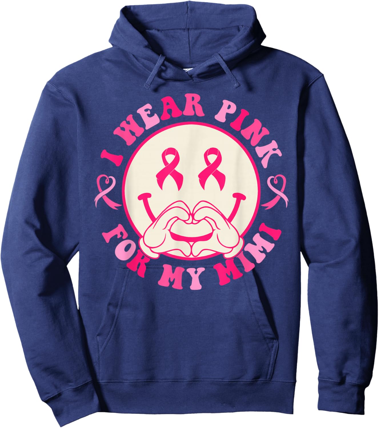 I Wear Pink For Mimi Breast Cancer Awareness Smile Face Hoodie - Hoodie | Navy