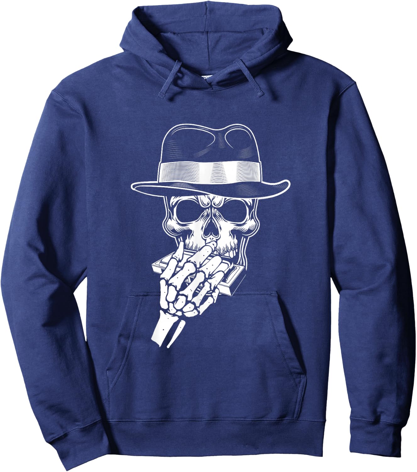 Skeleton Harmonica Player Blues Harmonica Musician Hoodie - Hoodie | Navy
