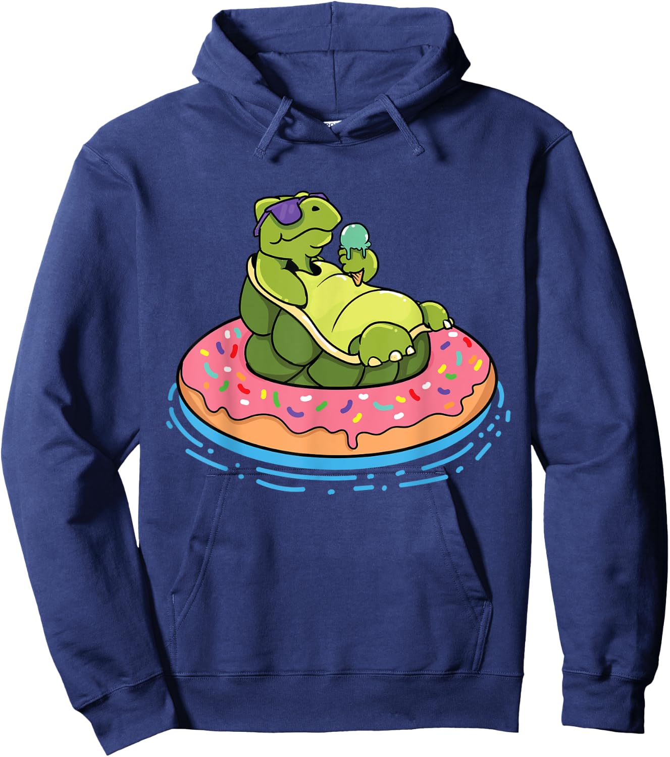 Sea Turtles and Water Turtle with Donut Swim Ring Turtle Hoodie - Hoodie | Navy