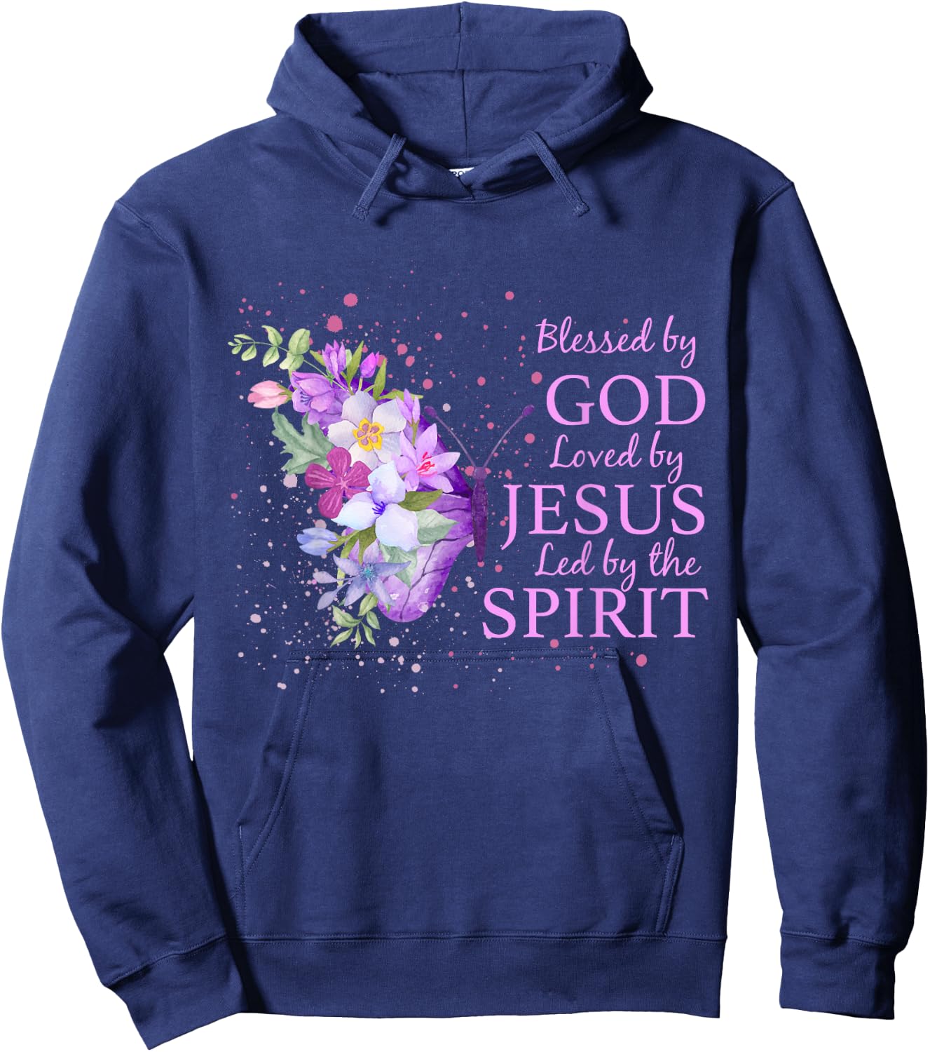 Blessed By God Loved By Jesus Christian Religious Butterfly Hoodie - Hoodie | Navy
