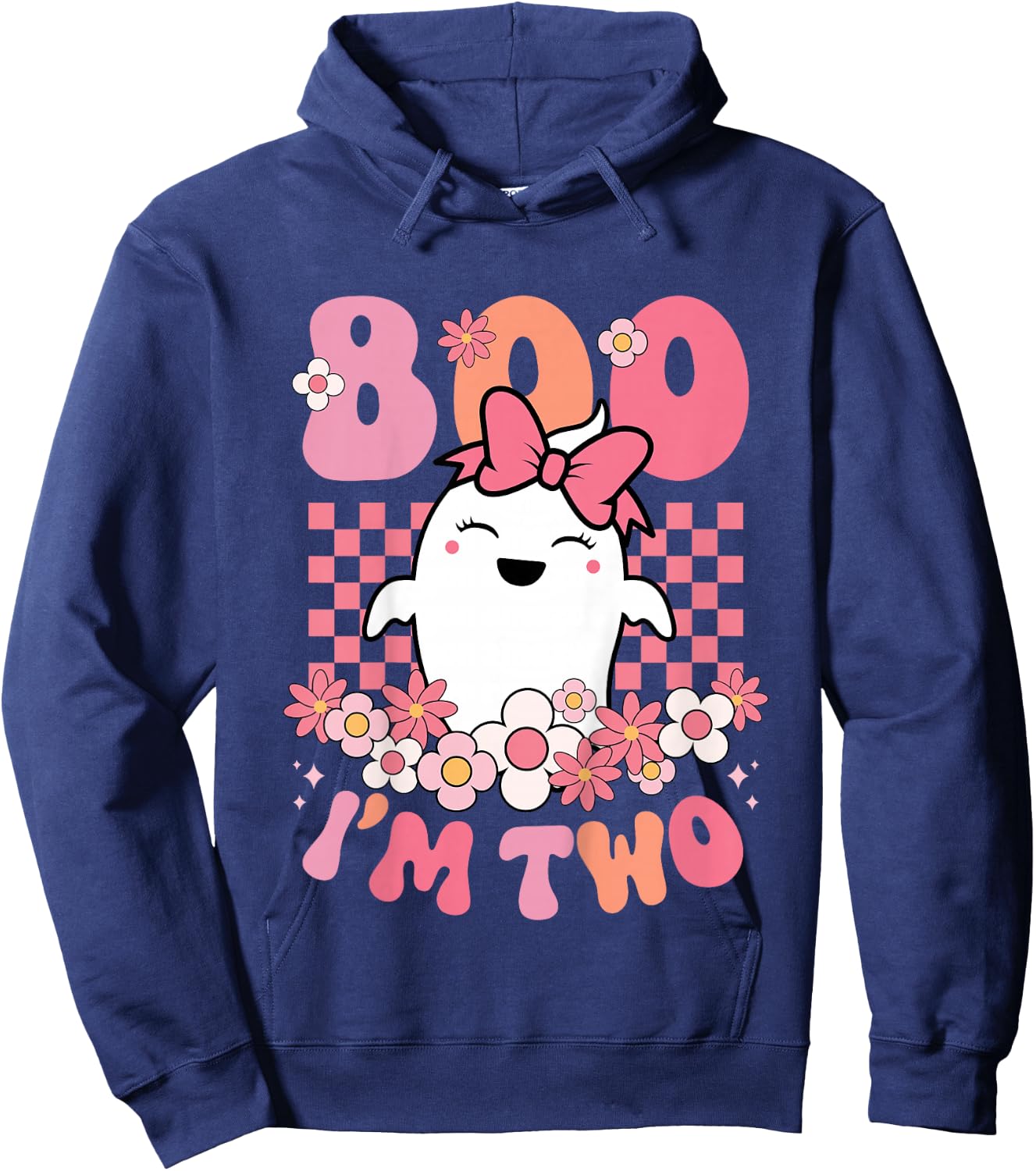 Kids Boo I'm Two Cute Ghost Groovy 2nd Second Birthday Girls Kids Hoodie - Hoodie | Navy