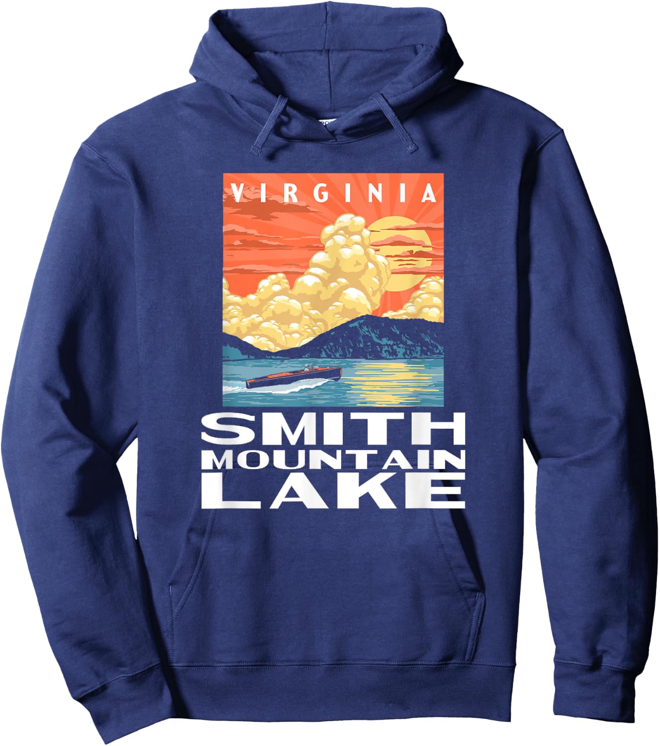Retro Smith Mountain Lake Virginia WPA Style Vintage Hoodie - Hoodie | Navy