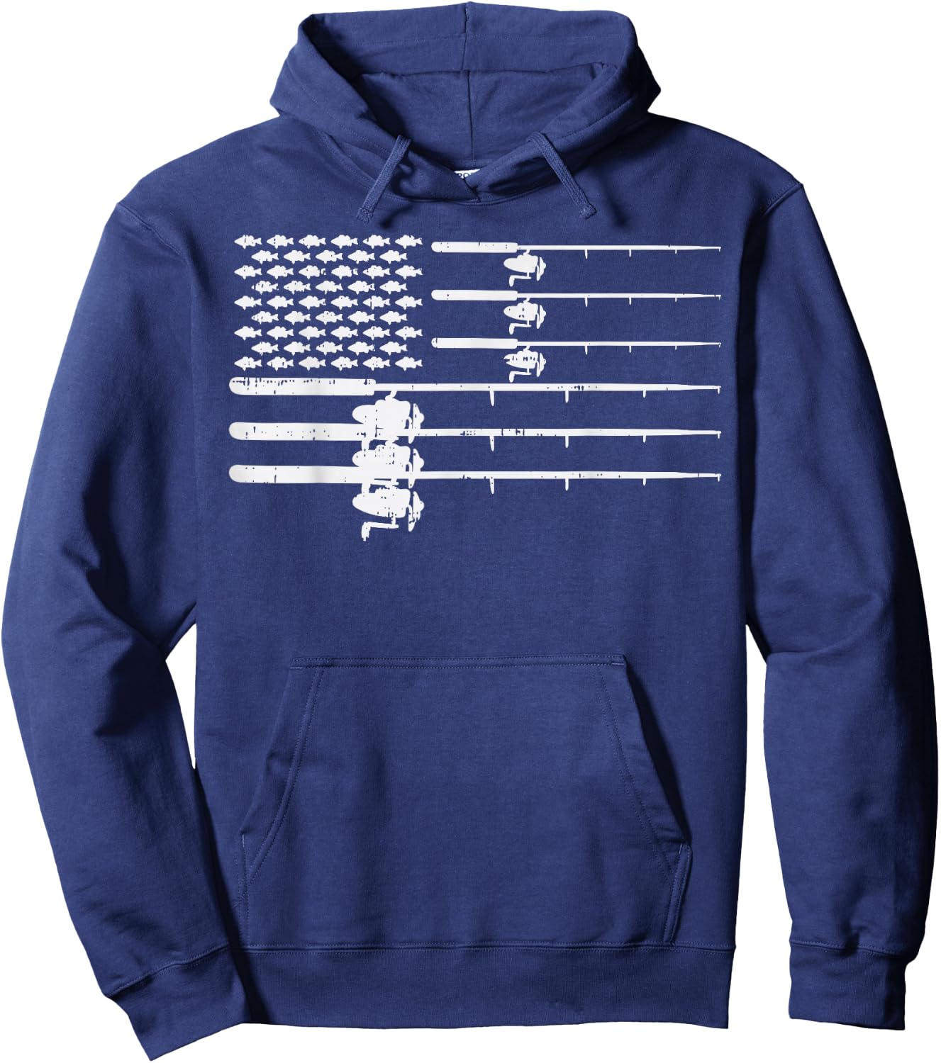 Fishing Rod US Flag Vintage Patriotic Fisherman Angler Gift Hoodie - Hoodie | Navy