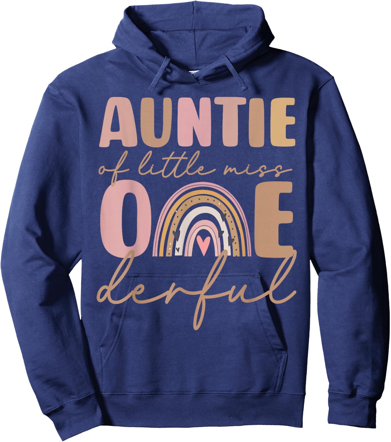 Auntie of Little Miss Onederful First Birthday Boho Rainbow Hoodie - Hoodie | Navy