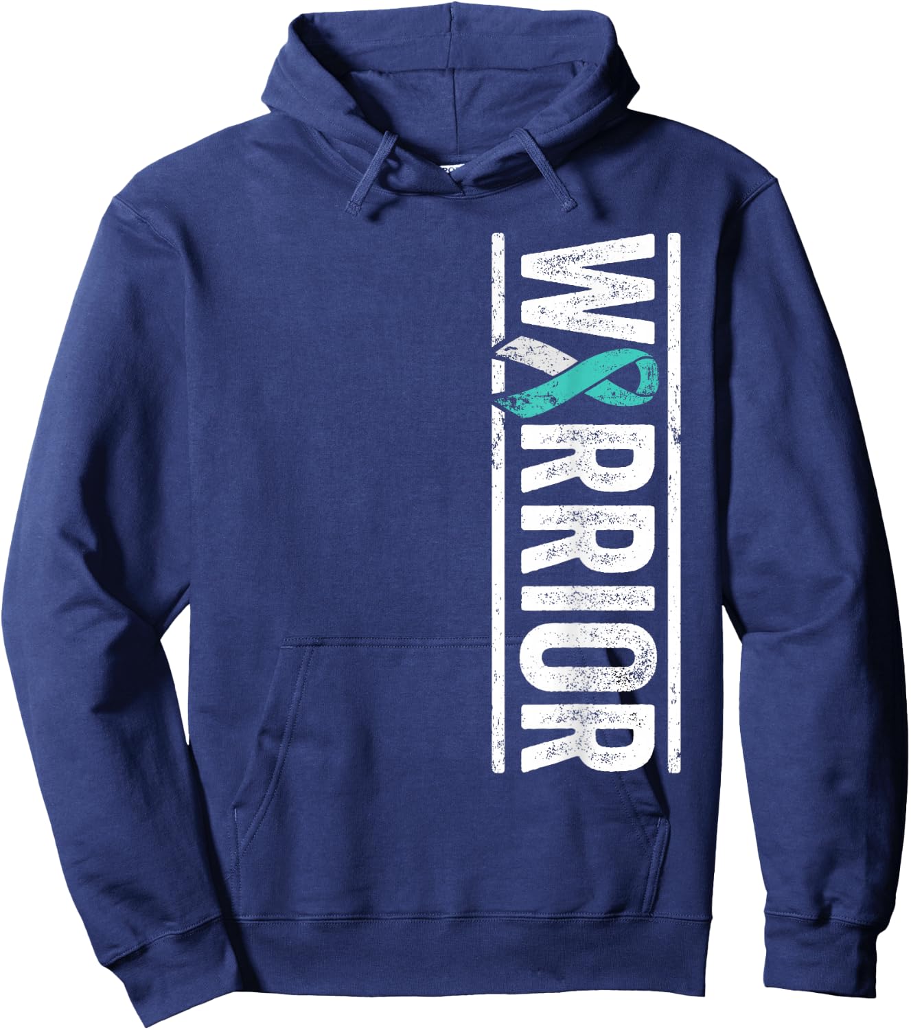 Cervical Cancer Warrior - Sideways Teal Awareness Ribbon Hoodie - Hoodie | Navy