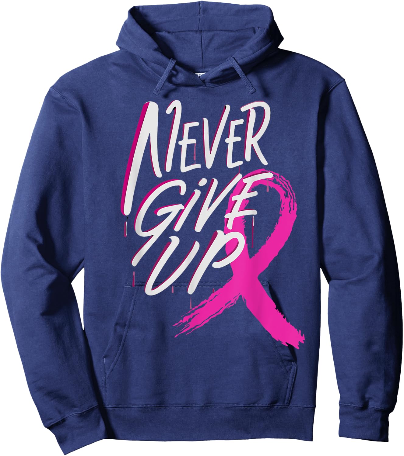 Never give up Breast Cancer Awareness Pink Ribbon Hoodie - Hoodie | Navy
