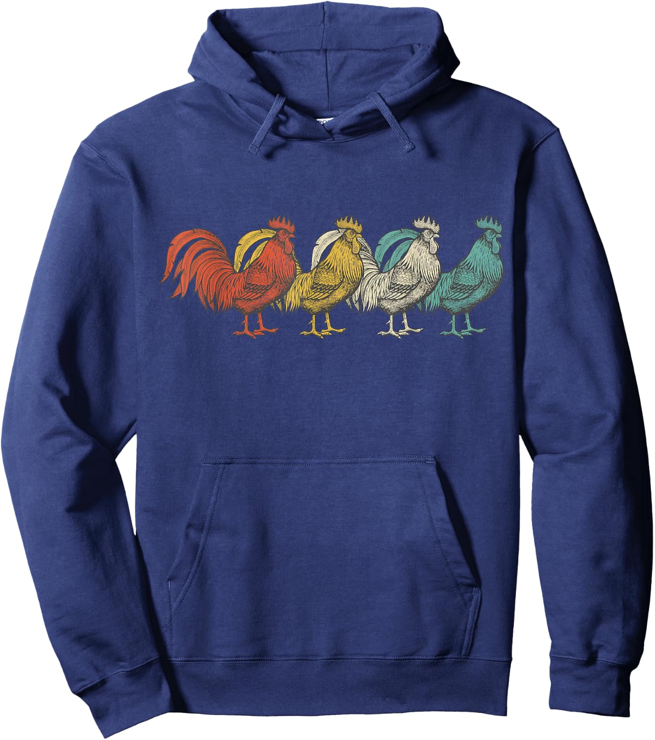 Vintage 1980s Retro Rooster Poultry Farmer Chicken Hoodie - Hoodie | Navy