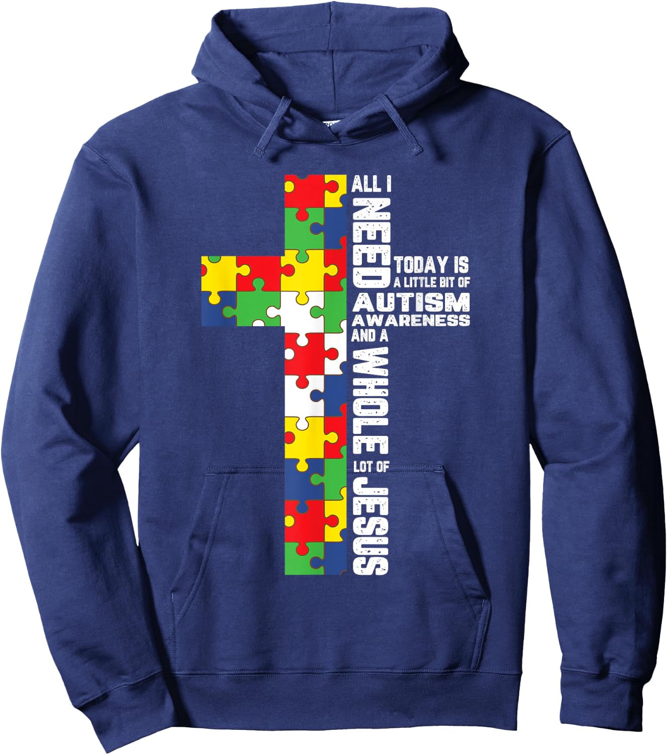 Autism Awareness Jesus Cross Puzzle Cool Christian Gifts Hoodie - Hoodie | Navy