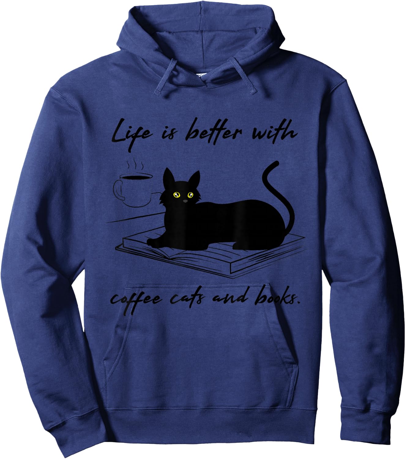 Coffe, Cats and Reading Books Ironic Hoodie - Hoodie | Navy