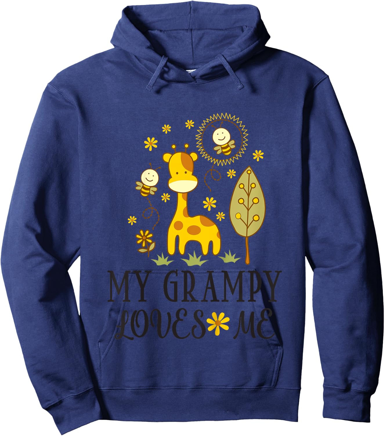 Kids My Grampy Loves Me Granddaughter Giraffe Hoodie - Hoodie | Navy