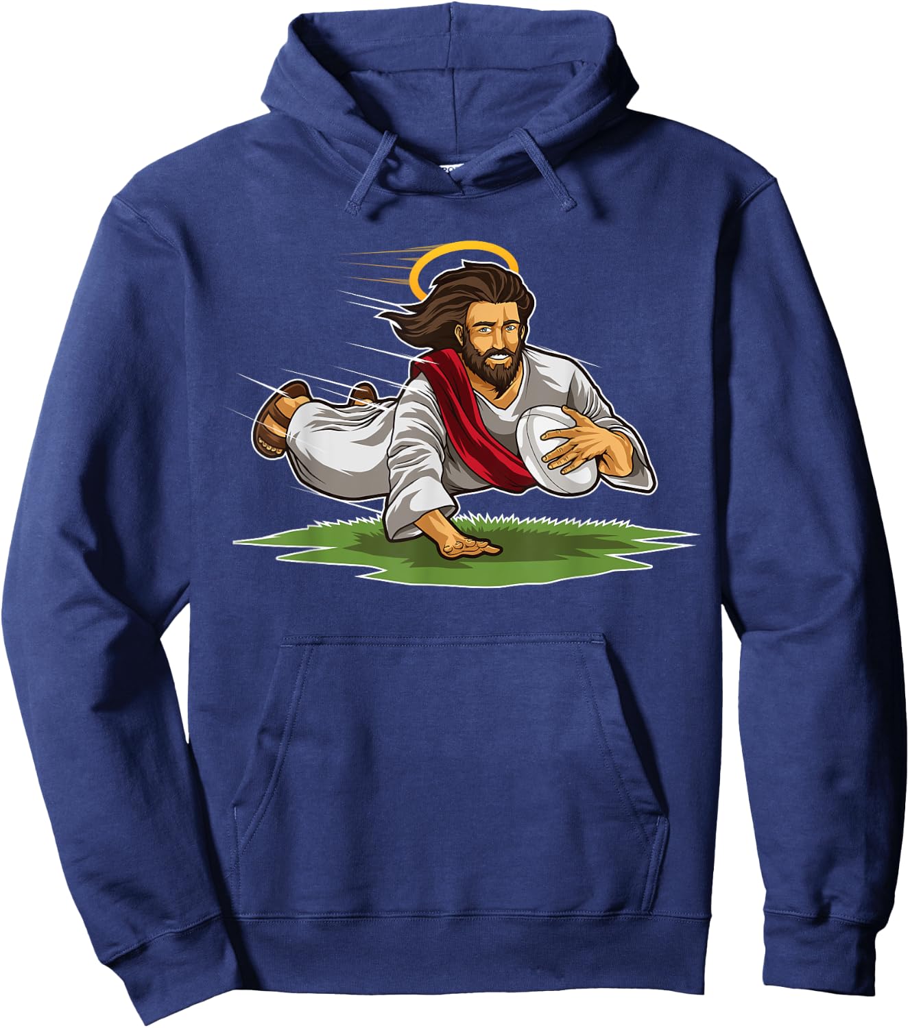 Rugby Jesus Scores Funny Rugby Illustration Hoodie - Hoodie | Navy