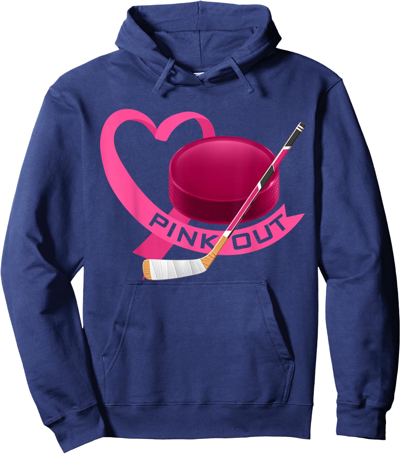 Pink Out Breast Cancer Pink Ribbon Heart & Ice Hockey Puck Hoodie - Hoodie | Navy