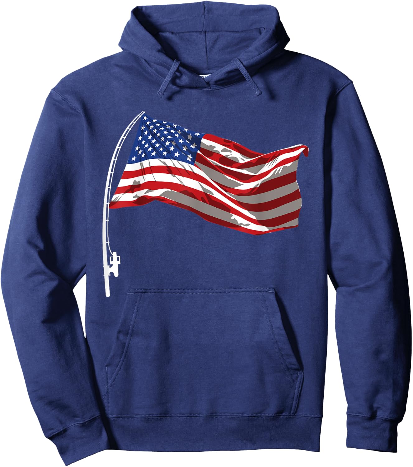 American Flag Fishing Rod 4th Of July Patriotic Fisherman Hoodie - Hoodie | Navy
