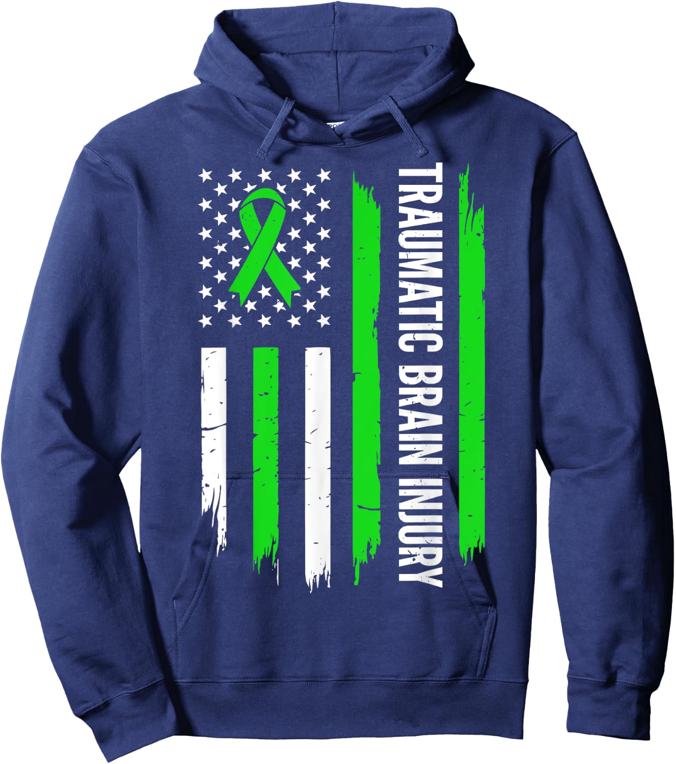 Traumatic Brain Injury Awareness American Flag TBI Survivor Hoodie - Hoodie | Navy