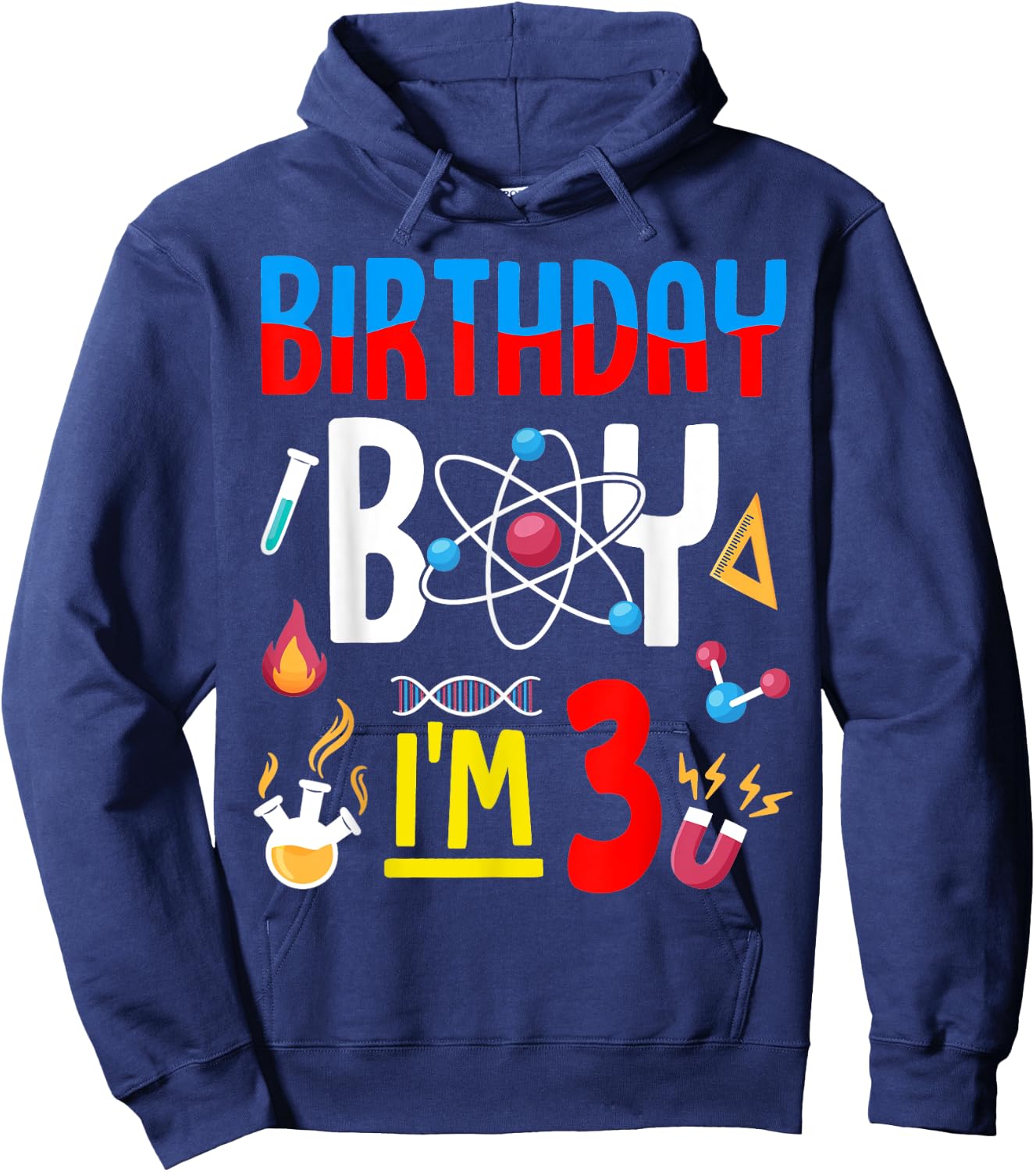 3rd Birthday Boy Girls Science Theme 3 Year Old Funny B-Day Hoodie - Hoodie | Navy