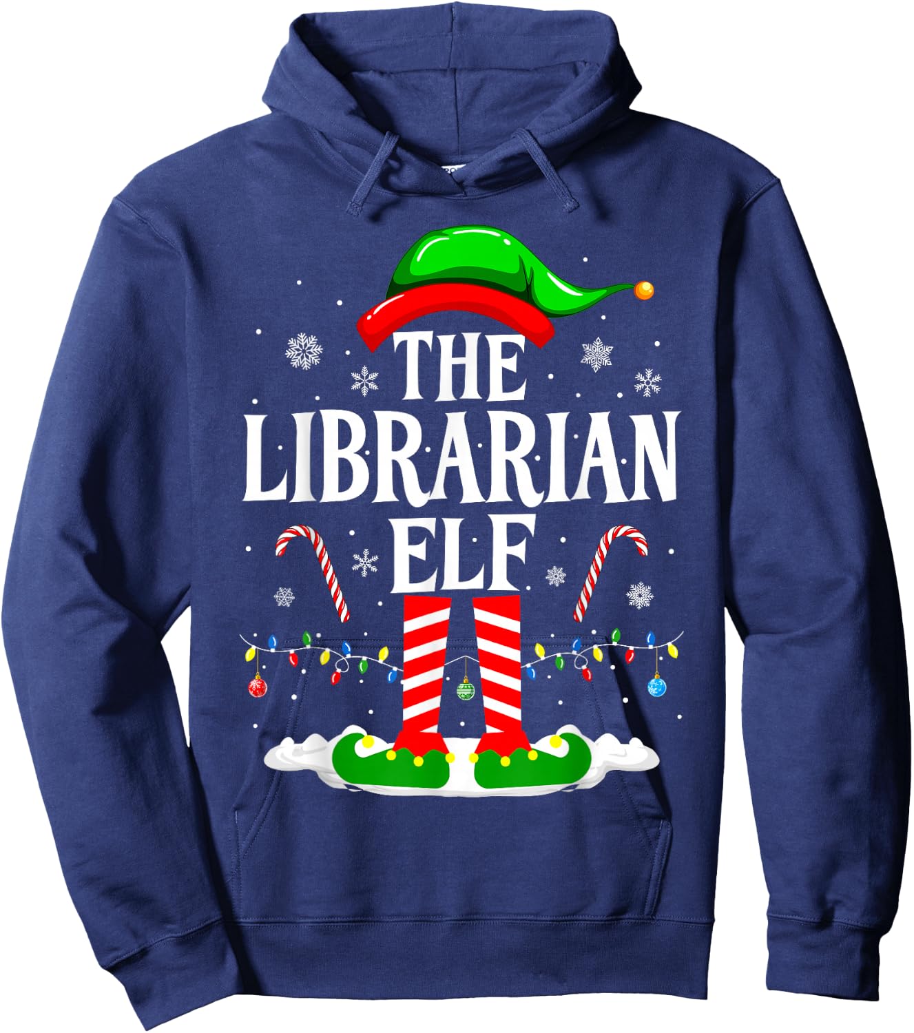 The Librarian Elf Xmas Funny Book Lover Christmas Books Hoodie - Hoodie | Navy
