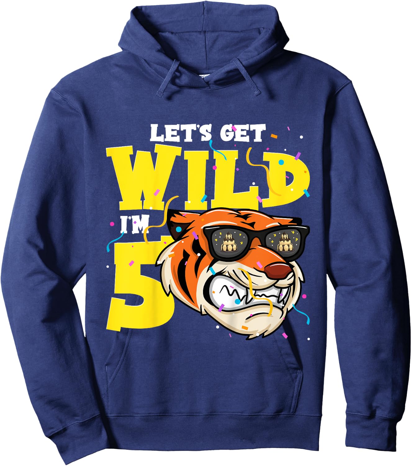 5th Birthday Tiger Lets Get Wild 5 Year Old Boy Girl Hoodie - Hoodie | Navy