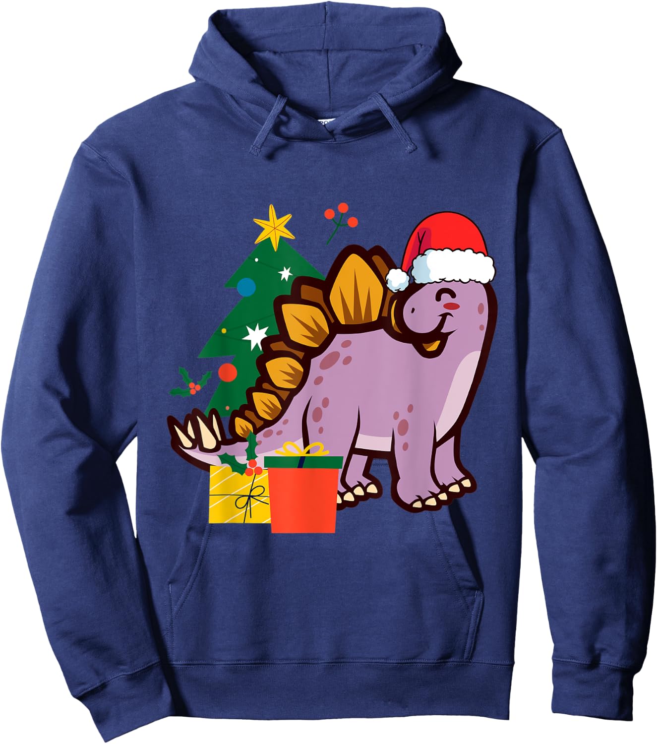 Cute Stegosaurus Dinosaur Santa Merry Christmas Hoodie - Hoodie | Navy