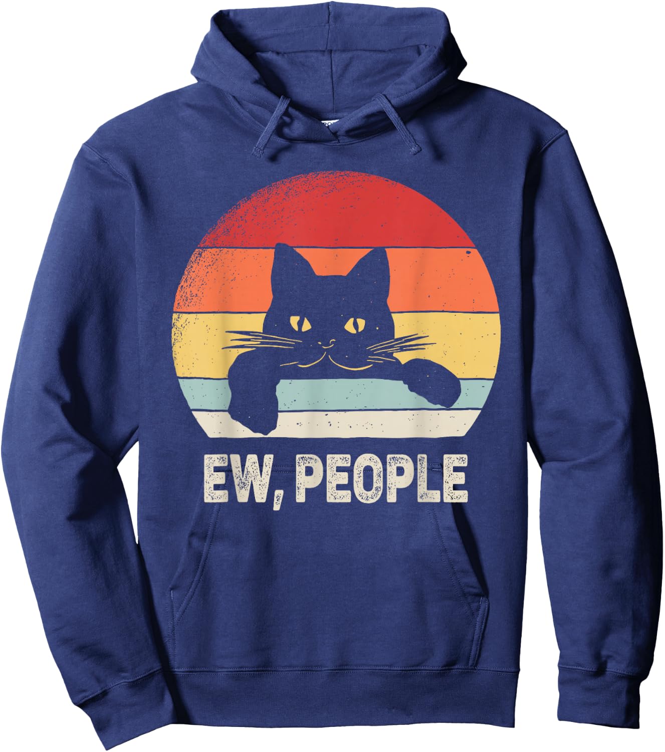 Vintage Retro Ew, People Black Cat Hoodie - Hoodie | Navy