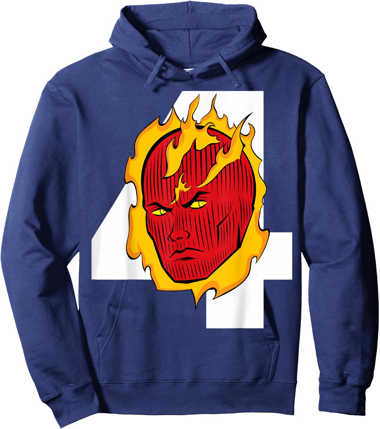 Marvel Fantastic Four Human Torch Big Face 4 Logo Hoodie - Hoodie | Navy