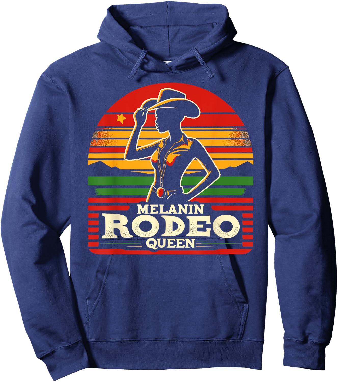 Melanin Rodeo Queen, Retro African American Cowgirl Hoodie - Hoodie | Navy