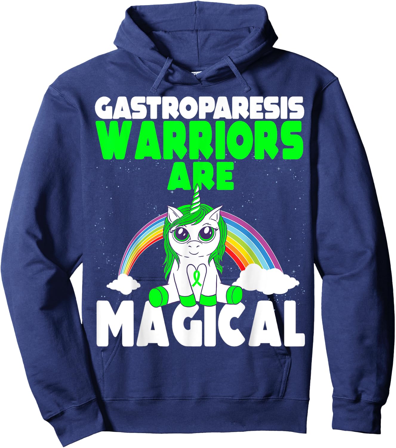 Gastroparesis Awareness Cute Magical Unicorn Green Ribbon Hoodie - Hoodie | Navy