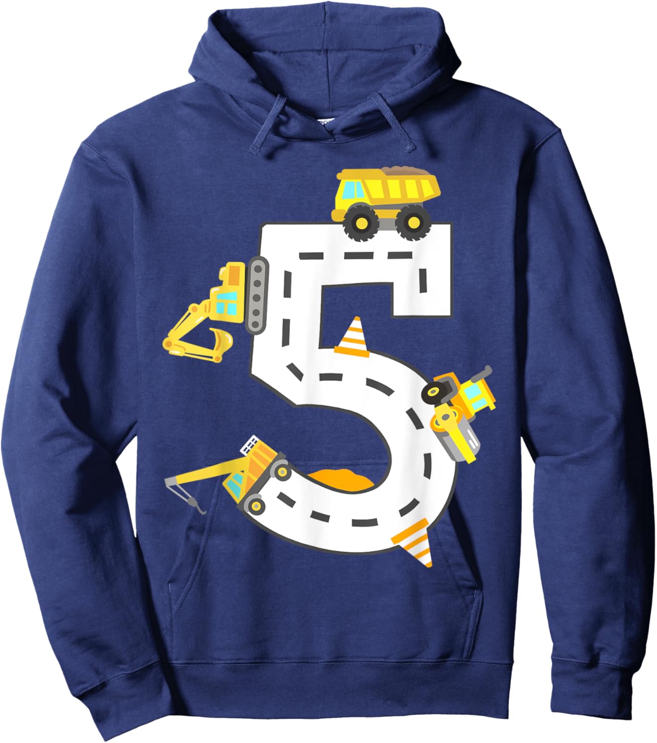 5th Construction Birthday Party Excavator Boys 5 Years Old Hoodie - Hoodie | Navy