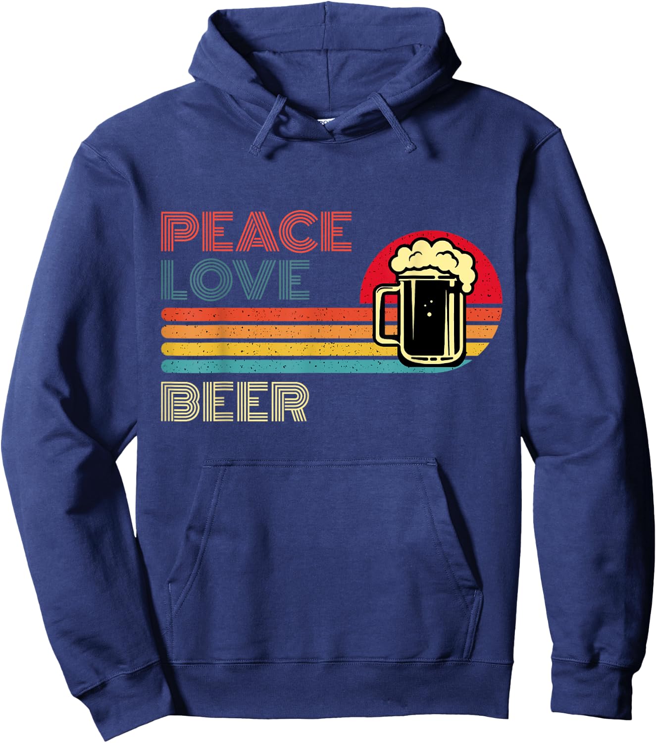 Peace Love Beer - Retro Sunset Bartender Brewers Drinkers Hoodie - Hoodie | Navy