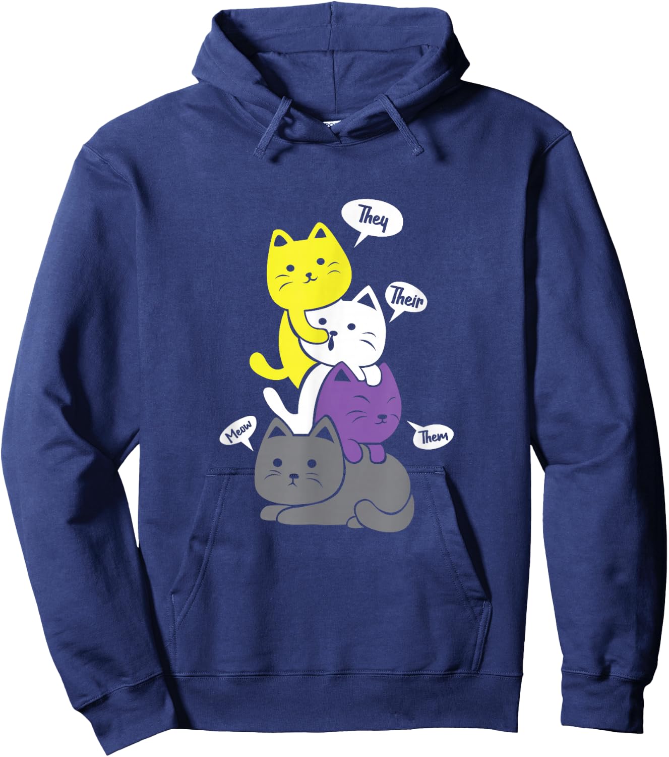 Nonbinary They Their Them Meow Cute Non-Binary Flag Kawaii Small Hoodie - Hoodie | Navy